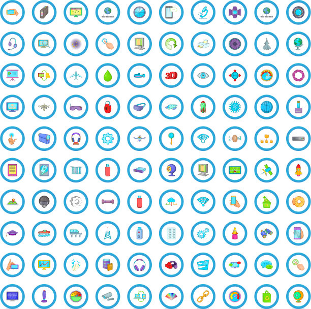 100款无线科技图标集卡通风格图片下载