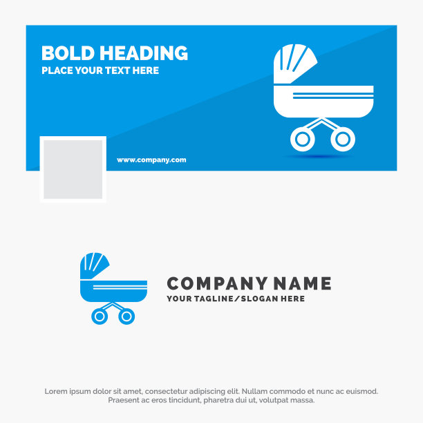 蓝色企业标志模板手推车婴儿的孩子图片下载