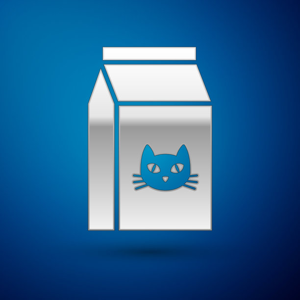 银色袋食物猫图标隔离在蓝色图片下载