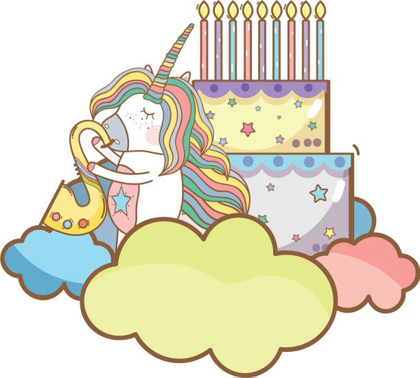生日快乐，独角兽卡通图片下载