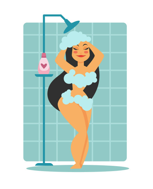 泡沫女人洗澡洗头图片下载