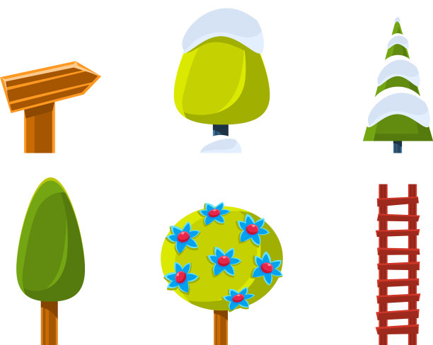 夏季和冬季的自然景观元素设置图片下载