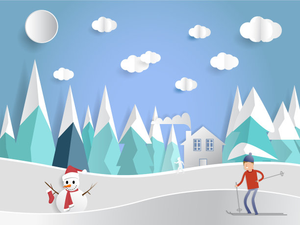 冬季纸艺术风格的房子图片下载