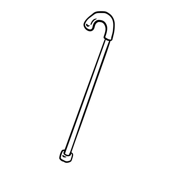 手杖是给老人或残疾人涂鸦的。行走支持矢量字形图形符号。孤立的白色背景图标设计图片下载