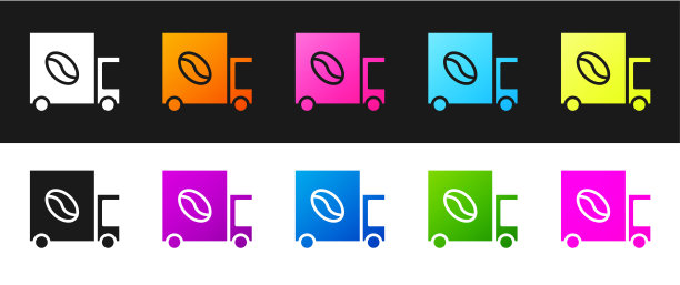 设置咖啡街道卡车机器图标隔离在黑色和白色背景。提供咖啡。矢量图图片下载