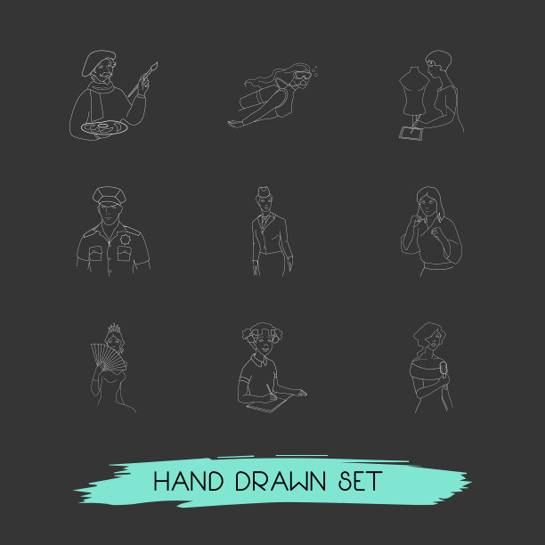 一套人图标线条风格符号与水肺图片下载