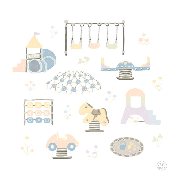 操场/ 9幅儿童操场设备和一些野花的图画图片下载