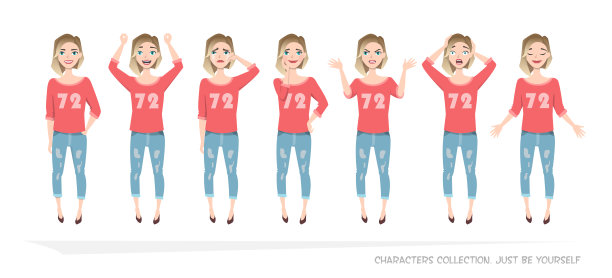 对年轻女子的一系列情绪和手势图片下载