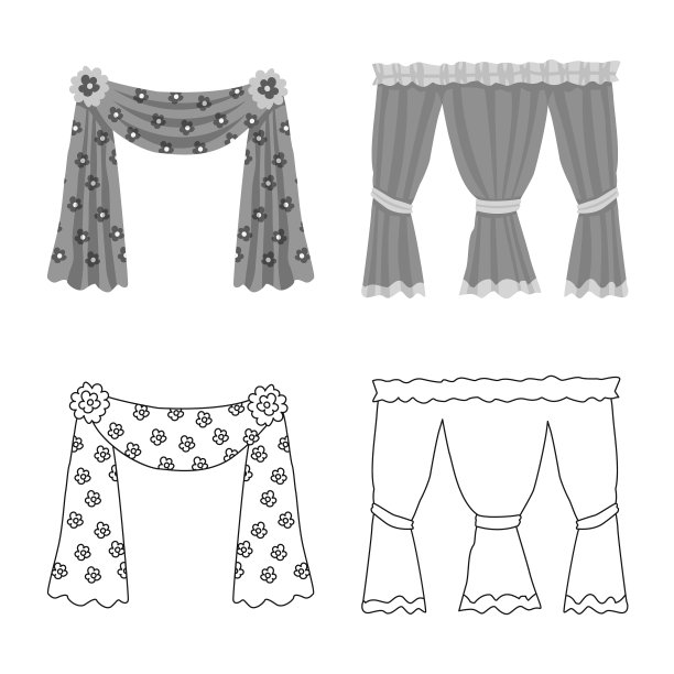 设计窗帘和窗帘符号集图片下载