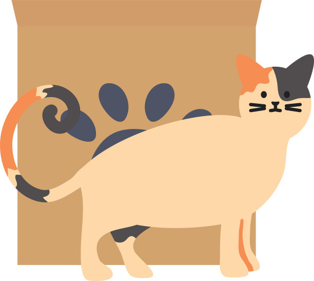 可爱的猫吉祥物与纸箱和脚印图片下载