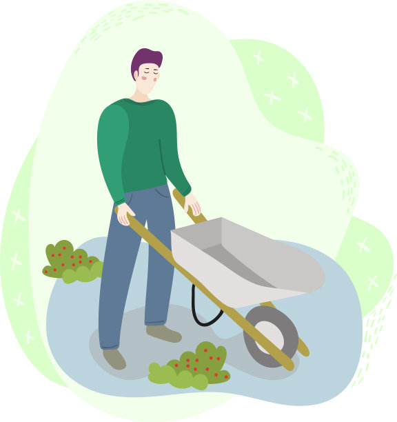 一名工人举着一辆手推车图片下载