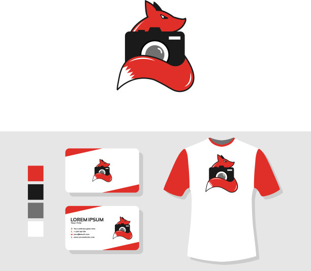 相机狐狸标志设计与名片和t图片下载