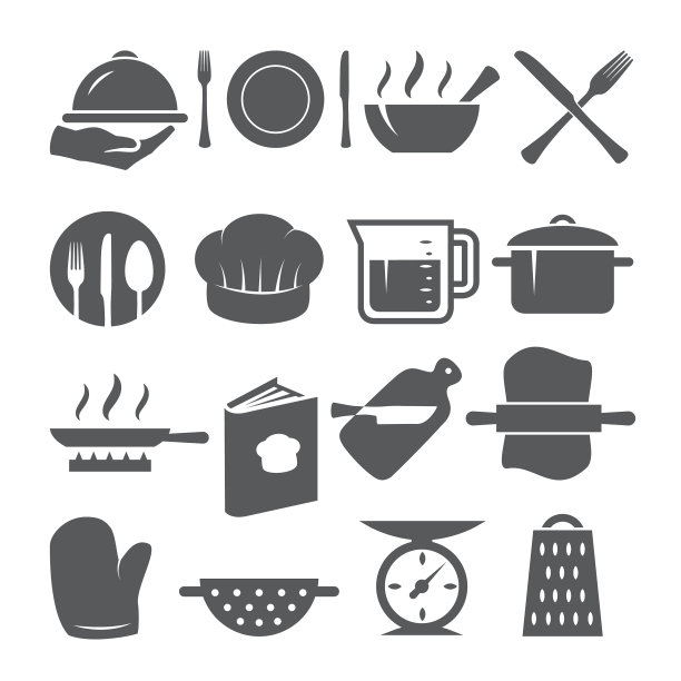 烹饪图标设置在白色背景图片下载