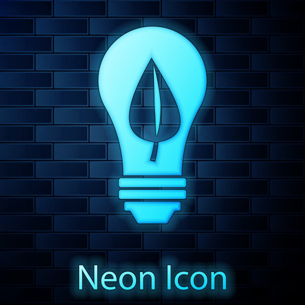 发光的霓虹灯灯泡与叶子图标隔离图片下载