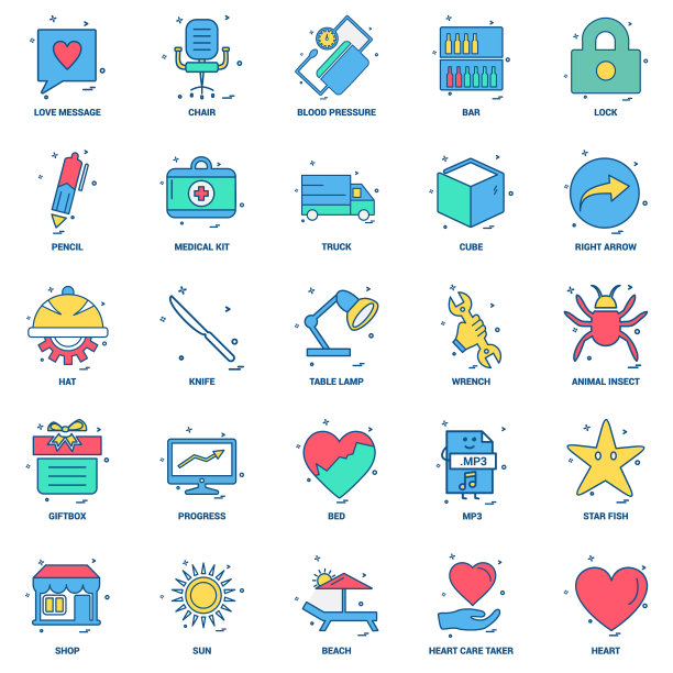 25个企业概念混合平面颜色图标集图片下载