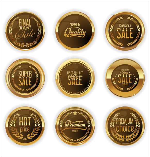 金色的徽章和标签，上面有月桂花冠图片下载