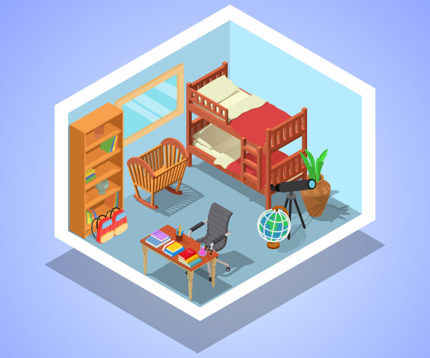 儿童房概念横幅等距风格图片下载