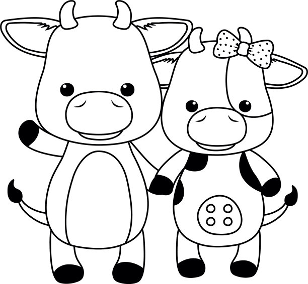 牛夫妇和奶牛卡通设计图片下载