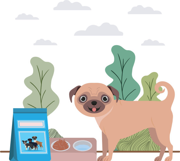 狗与碗和宠物食物的景观图片下载