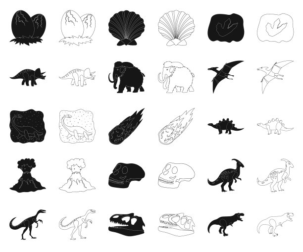 不同的恐龙黑色轮廓图标设置图片下载