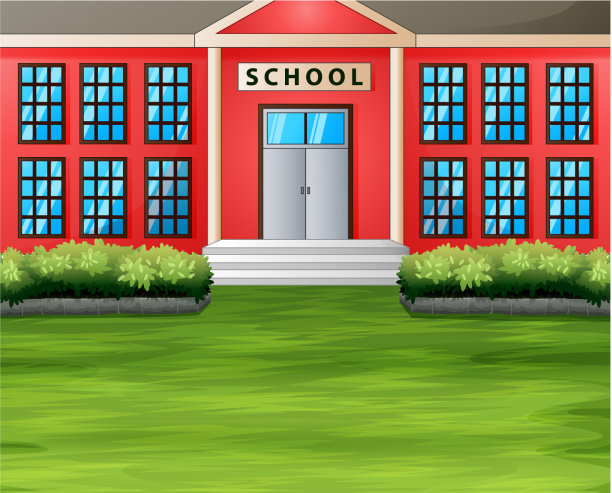 卡通一个有绿色草坪的学校大楼图片下载