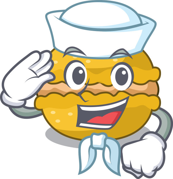 水手香蕉马卡龙孤立在吉祥物上图片下载