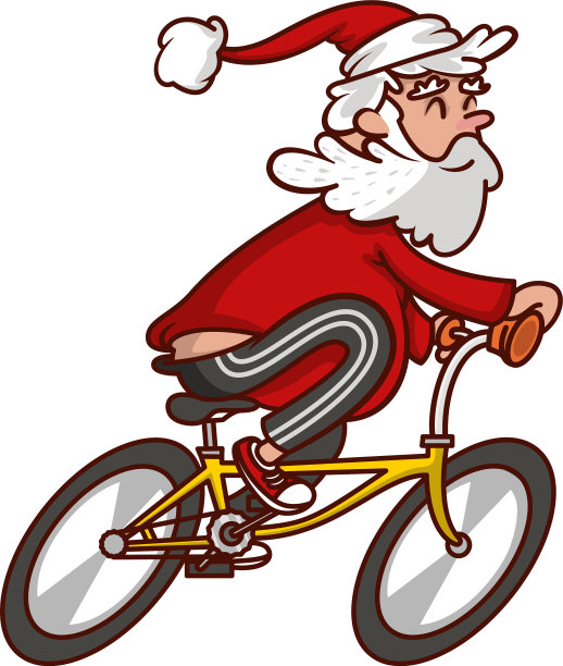 胖胖的圣诞老人骑着自行车微笑着老人图片下载