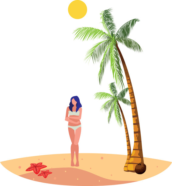 年轻女子在海滩上的夏日场景图片下载