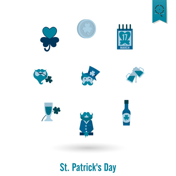 圣帕特里克节孤立的图标集图片下载