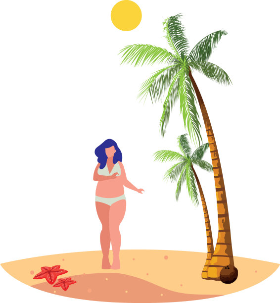 年轻的大女人在海滩夏天的场景图片下载