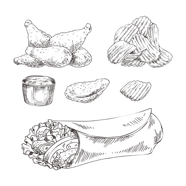手绘单色快餐素描套餐图片下载