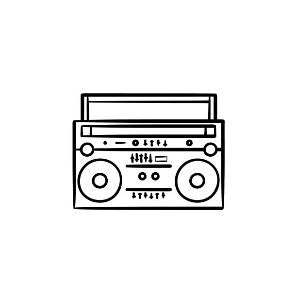 带收音机的手绘磁带录音机轮廓涂鸦图片下载