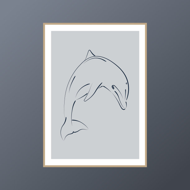 海豚在蓝色背景的室内海报图片下载