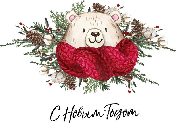 一套可爱的圣诞森林卡通熊图片下载