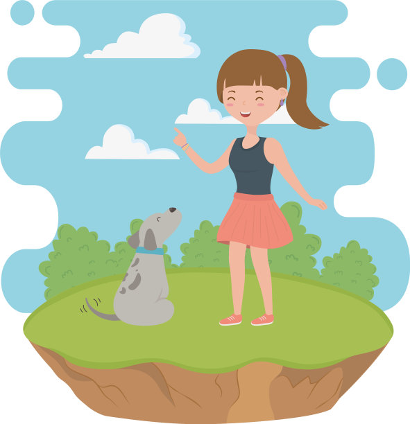 女孩与狗卡通设计图片下载