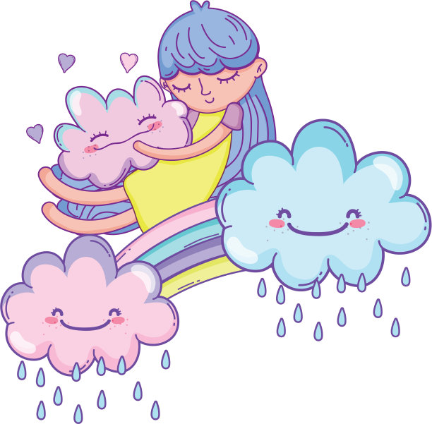 彩虹和云彩上的孩子的卡通图片下载