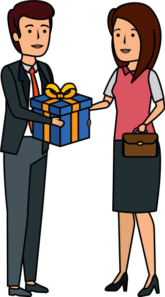 年轻的商业夫妇与礼盒图片下载