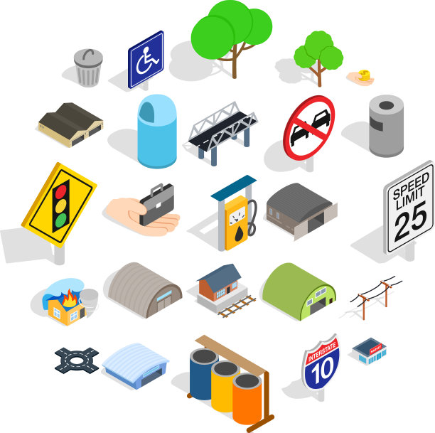 市政府图标设置等距风格图片下载