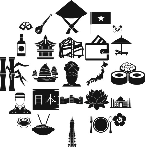 多元化亚洲图标设置简单的风格图片下载