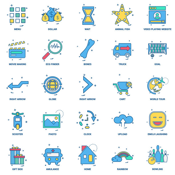 25个企业概念混合平面颜色图标集图片下载