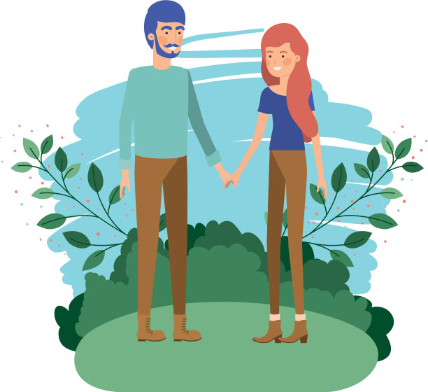 年轻夫妇与景观头像的角色图片下载