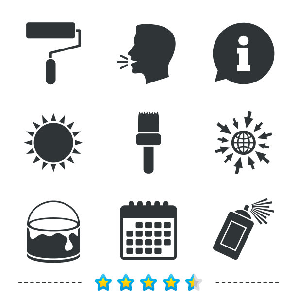 油漆滚筒刷和图标喷漆罐图片下载