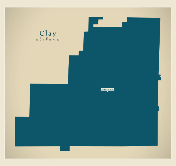 现代地图-粘土美国阿拉巴马县图片下载