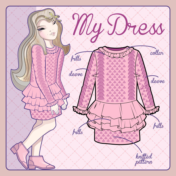 小女孩加上一件裙子的技术草图图片下载