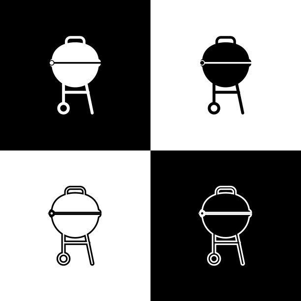 设置烧烤架图标隔离在黑色和图片下载