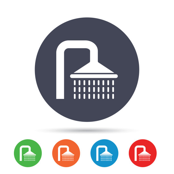 淋浴标志图标灌洗符号与水滴图片下载