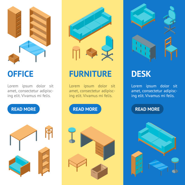 办公家具3d旗帜垂直设置等距图片下载