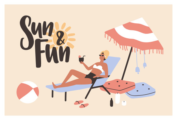 明信片模板和女人躺在日光躺椅上图片下载