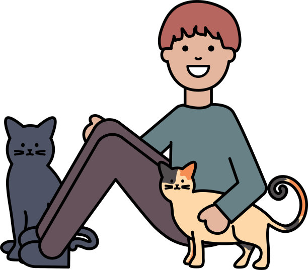 年轻人和可爱的猫吉祥物图片下载