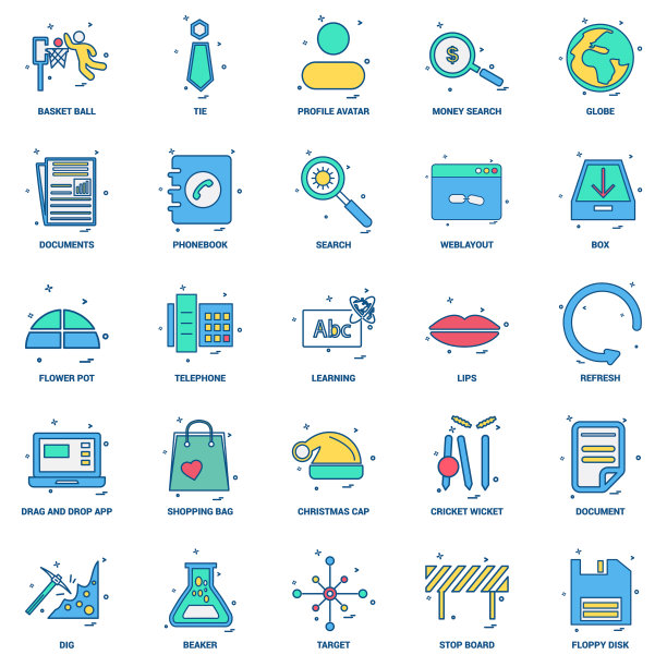 25个企业概念混合平面颜色图标集图片下载